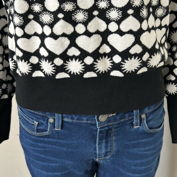 Maeve Anthropologie Heart Sweater Boat Neck Black White Sun Size XSmall - Picture 7 of 13
